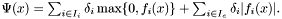 $ \Psi (x) = \sum_{i\in I_i} \delta_i \max \{0,f_i(x)\} + \sum_{i\in I_e} \delta_i |f_i(x)|. $