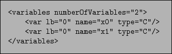 \begin{figure}\centering
\small {\obeyspaces\let =\
\fbox{\tt\begin{tabular}{@{...
...type=''C''/>\\ [0pt]
</variables>\\ [0pt]
\end{tabular} }} \medskip
\end{figure}
